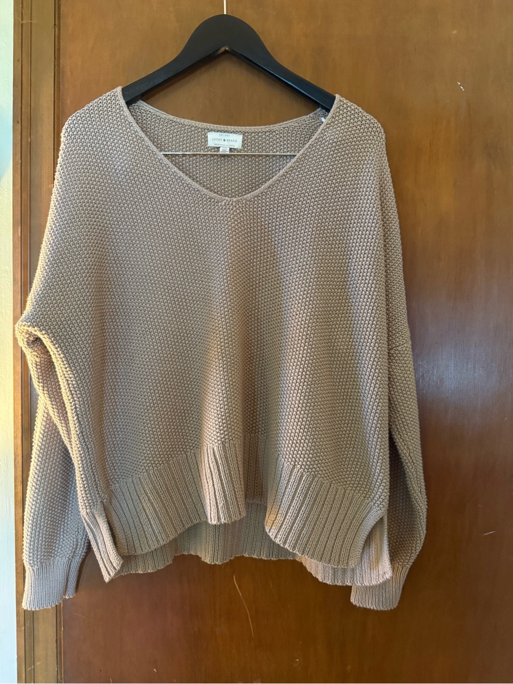 Lucky Brand Neutral Taupe V-Neck Knit Sweater